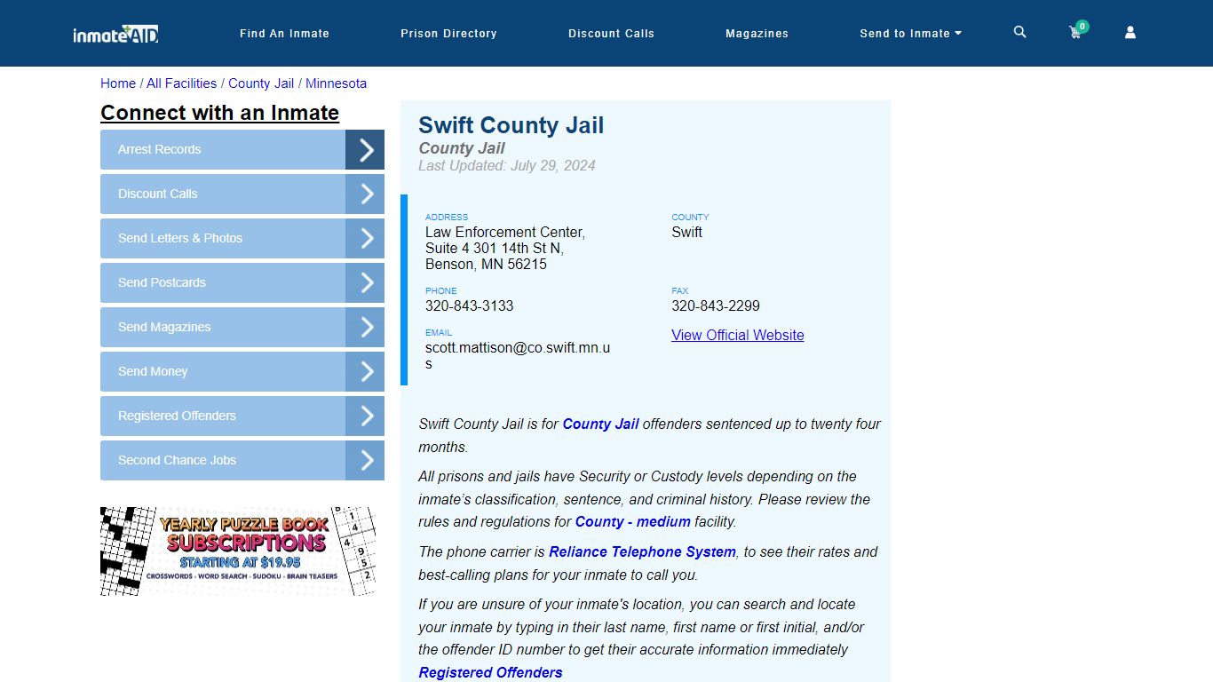 Swift County Jail - Inmate Locator