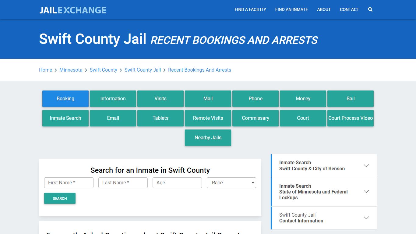 Swift County Jail Recent Bookings And Arrests - Jail Exchange